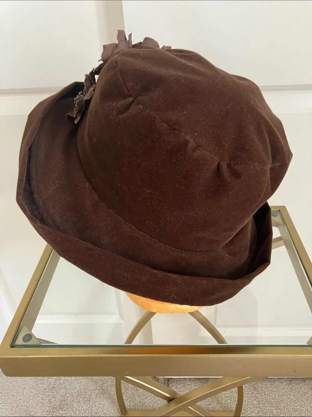 Women's Brown Velvet Flower Cloche Hat